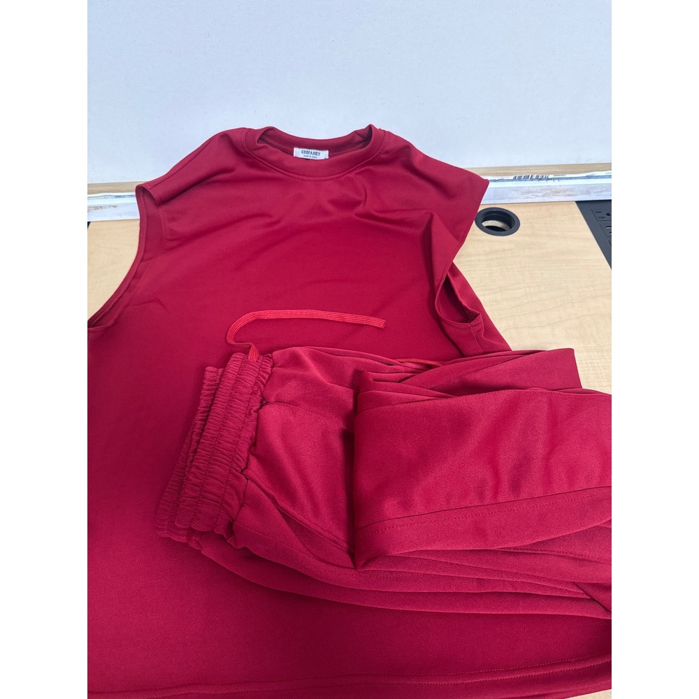 Coofandy Mens Red 2 Piece Tracksuit Set Sleeveless Muscle Tee and Joggers Size M